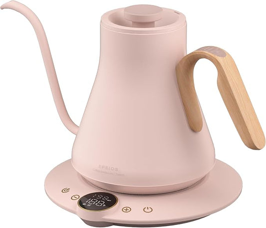 Gooseneck Electric Kettle with ±1℉ Temperature Control for Pour Over Coffee & Tea, Quick Heating, BPA-Free Stainless Steel, Built-in Brew Timer, 1500W/0.9L (Munch Pink)