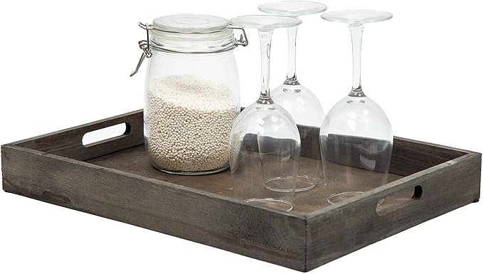 Rustic Distressed Wood Food Breakfast Serving Tray Octagon Serving Tray in Bed with Cutout Carrying Handles Coffee Office Desktop Document Holder Home Kitchen (Rock Grey)