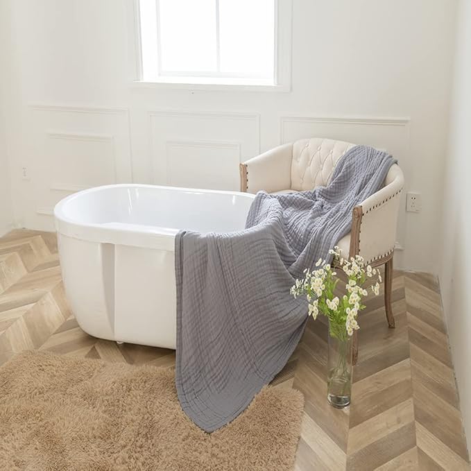 sense gnosis Light Grey Blanket Muslin Throw Blanket for Couch 8-Layer Gauze Blanket Breathable Soft and Lightweight Blankets for Baby and Adults 55"x75"