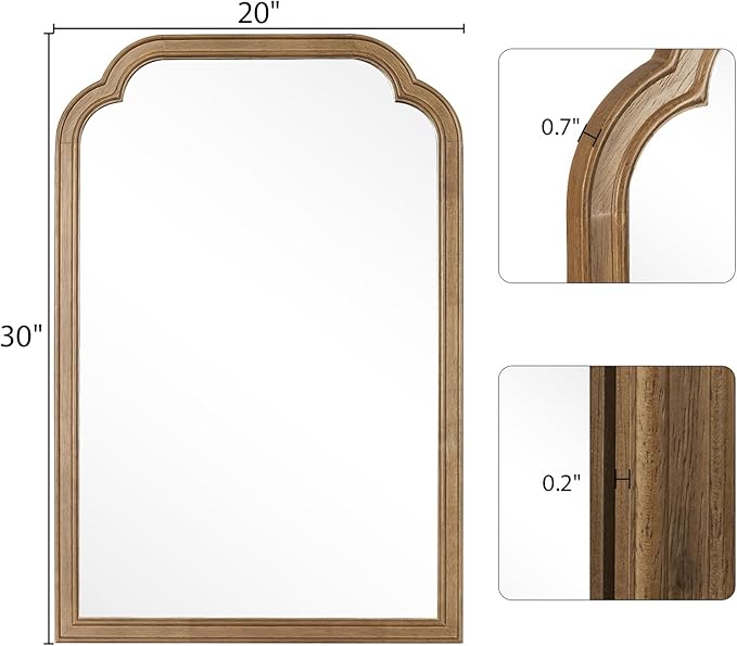 WallBeyond Wood Bathroom Mirrors for Wall Mounted, 20" x 30" Rustic Wood Frame Wall Mirrors Decorative for Living Room or Bedroom Vanity Mirror, Honey-Colored