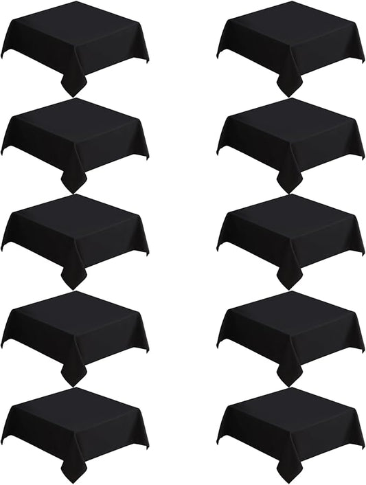 VidaFete Square Tablecloth 10 Pack52 x 52 Inch Tablecloths Stain Wrinkle Resistant Polyester Dining Table Cover for Kitchen Dinning Party Wedding Rectangular Tabletop Buffet Decoration(Black)