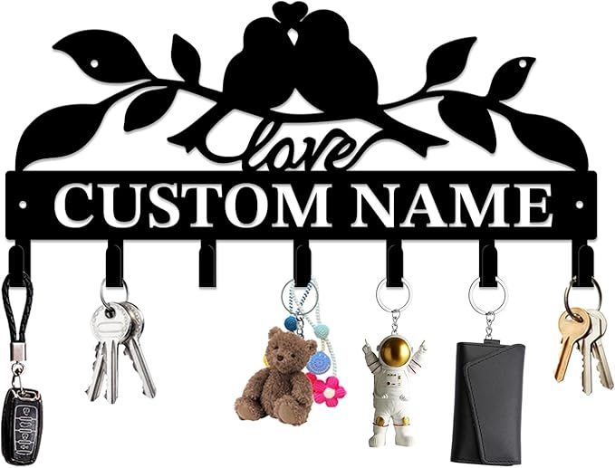 Personalized Custom Name Birds of Trees Wall Key Hooks,Metal Birds of Trees Art Clothes Hooks,Metal Birds of Trees Wall Home Storage Decorative,For Front Door, Hallway, Kitchen, Bedroom(Style E)