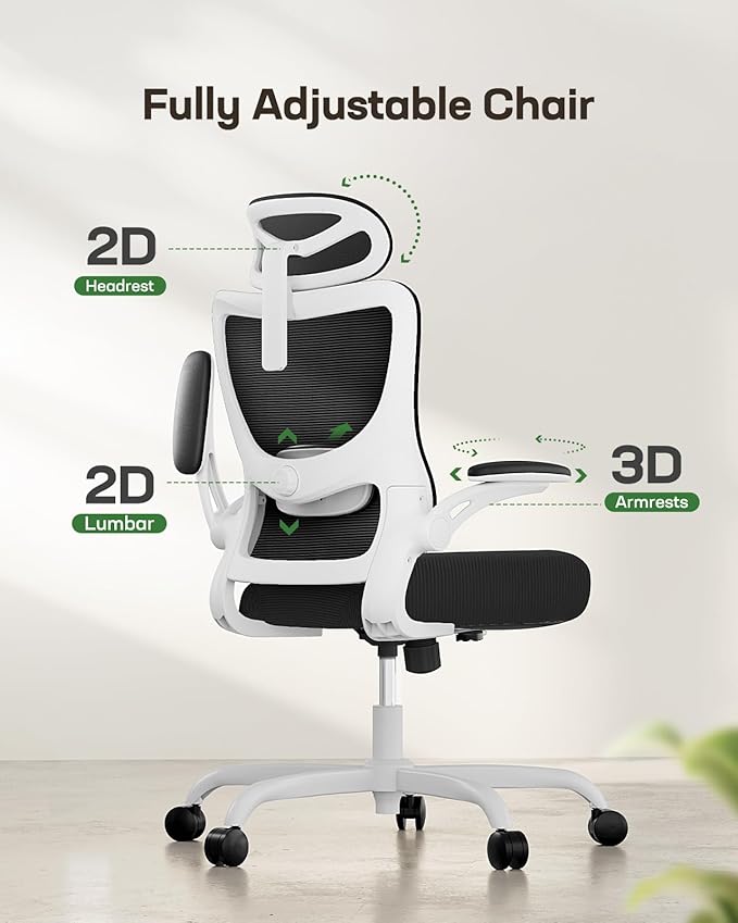 Marsail Ergonomic Office Chair: Office Desk Chair with High Back Mesh and Adjustable Lumbar Support Rolling Work Swivel Task Chairs with Wheel 3D Armrests and Headrest