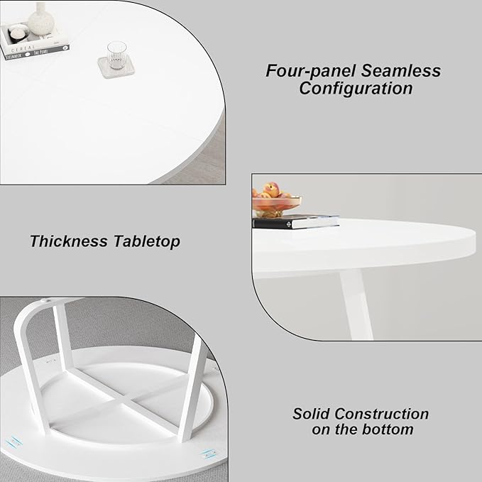 LVB Round Dining Table, Modern Wood Metal Kitchen Table, Industrial Small Dinner Room Tables for 4 to 6 People, Circle Coffee Dining Room Tables for Home Kitchen Living Room,White Oak, 51 Inch