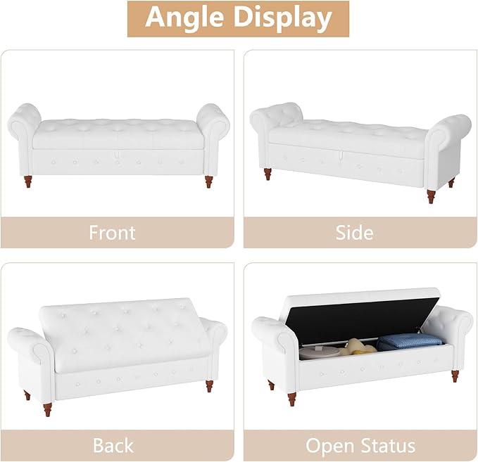 GNIXUU 63" End of Bed Storage Bench for Bedroom, Upholstered Ottoman Seat with Storage for Living Room, Window, Entryway, Cream White Velvet