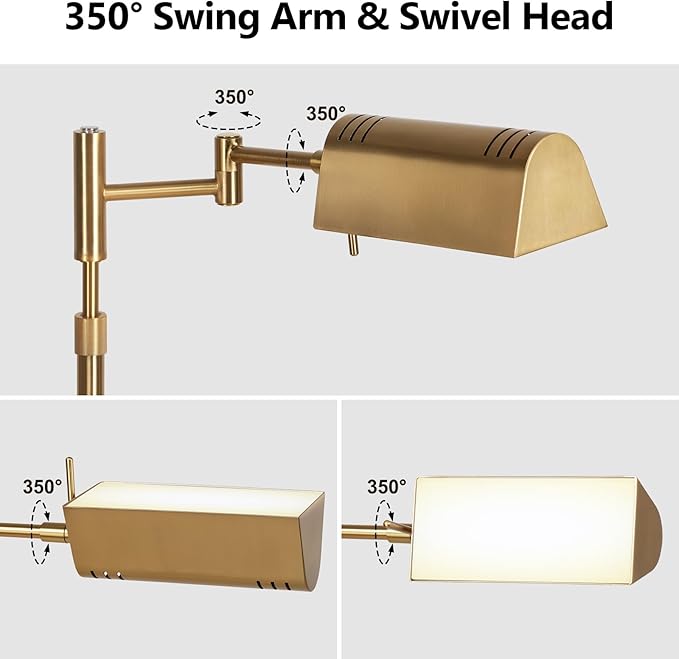 SUNMORY Dimmable LED Pharmacy Floor Lamp, 16W/1500LM Bright Reading Floor Lamp with Remote & Touch Control, 350°Swing Arm, Adjustable Task Craft Standing Lamp for Living Room Bedroom Office, Gold