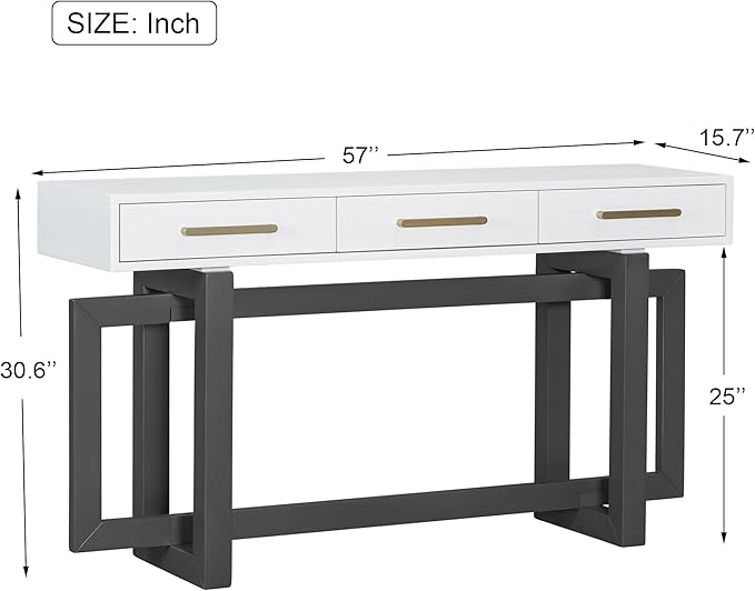 Amposei Contemporary Entryway Console Table 57-Inch Extra Long Minimalist Entry Sofa Table with Storage Drawers for Living Room Hallway, Gray & White
