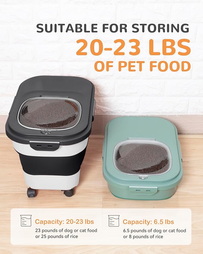 20-23 Lbs Dog Food Storage Container - Collapsible Dog Food Container with Attachable Casters and Scoop,Small Container, Pet Food Storage Containers to Keep Dry Food Fresh,Easy to Move