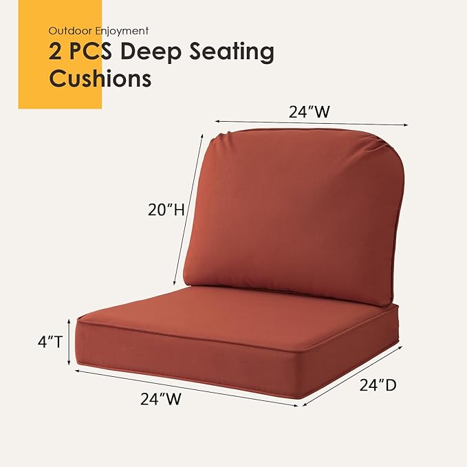 Outdoor Sunbrella Cushions for Patio Furniture Set of 2, 24"x24" Water Repellent Chair Cushions Removable Seat Bottom & Back Cushion Covers for Chair, Sofa, Couch, Spectrum Grenadine