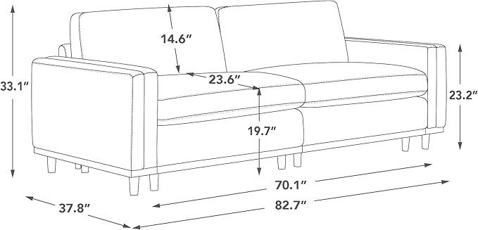 CHITA Super Large Luxury Loveseat Sectional Modular Sofa, Down Filled Modern Sofa, Deep Seat Comfty Cloud Couch, 83 inch Width, 2 Seat Couch, Solid Wood Leg, Grey