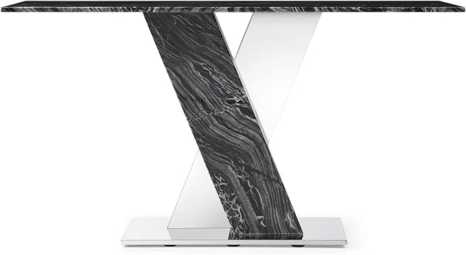 Modern Malbec Black and Grey Marble Console Table with Polished Stainless Steel Base
