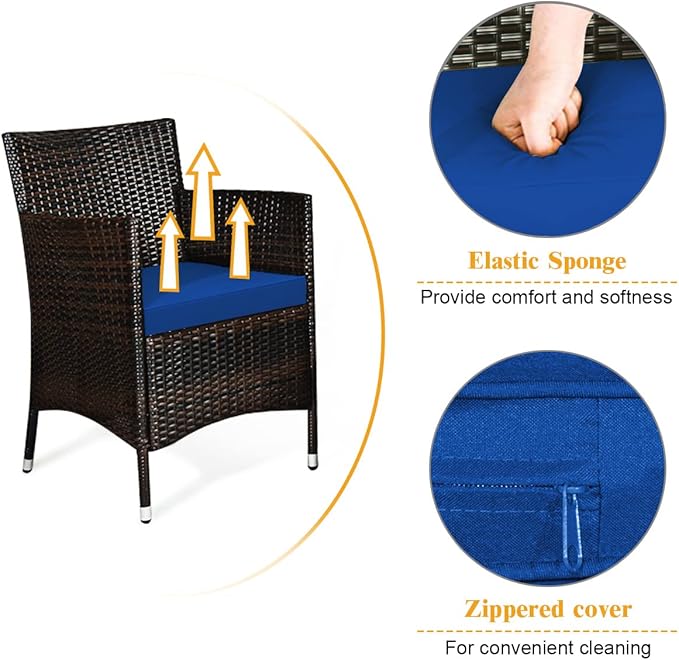 Tangkula 8 PCS Patio Rattan Conversation Set, Outdoor Wicker Furniture Set with Tempered Glass Coffee Table &Thick Cushion, Rattan Chair Wicker Set for Garden, Lawn, Poolside and Backyard (2, Navy)