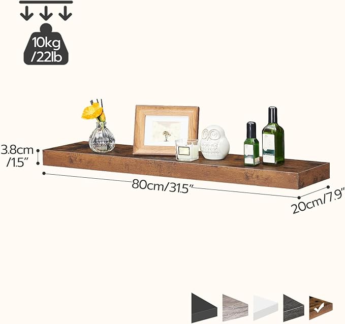 HOOBRO Floating Shelves for Wall, Wall Mounted Shelf Set of 2, 31.5" Hanging Shelf with Invisible Brackets, for Wall in Bathroom, Bedroom, Toilet, Kitchen, Living Room, Office, Rustic Brown BF80BJP201