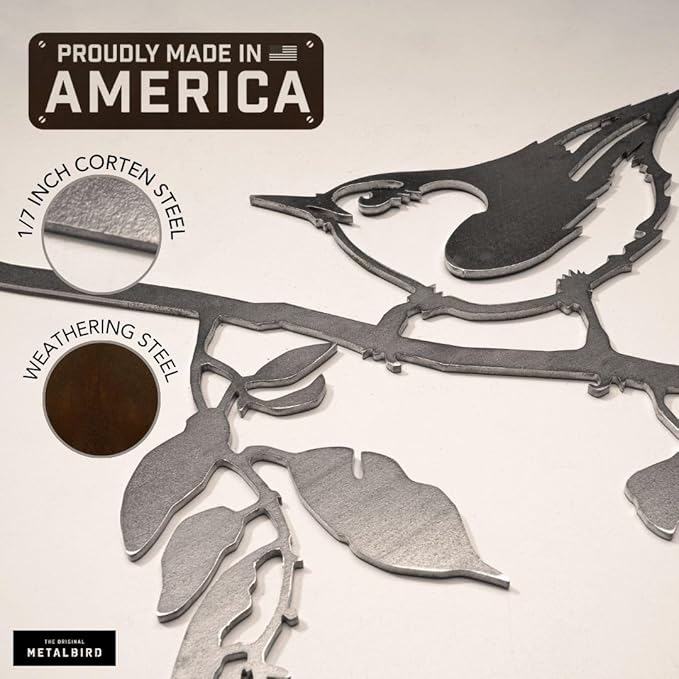 METALBIRD - Nuthatch - Outdoor Tree Ornaments in Corten Steel - Metal Art Proudly Made in The USA