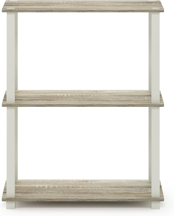 Furinno TURN-S-TUBE Storage Shelves, 3-Tier Book Shelf, Corner Shelf, Toolless Open Shelves, for Organization and Storage, Living Room, Garage, Home Office, Sonoma Oak