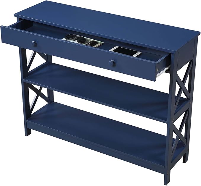 Convenience Concepts Oxford 1 Drawer Console Table with Shelves, Cobalt Blue