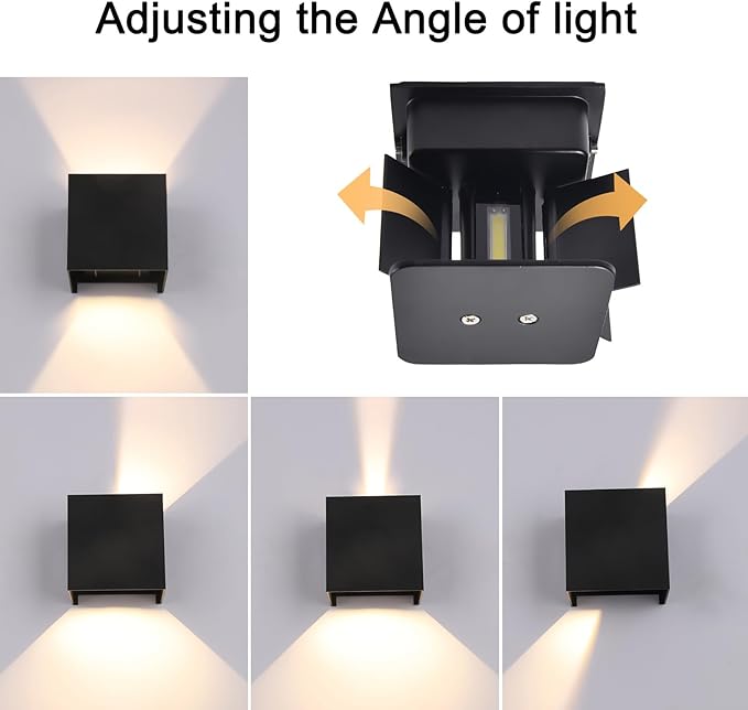 4 Pack Outdoor Wall Lights Exterior/Interior LED Wall Sconces IP65 Waterproof Square Aluminum Wall Lamps Outdoor Lighting Fixture Up and Down Lights Modern Black 12W 6500K Cold Lights