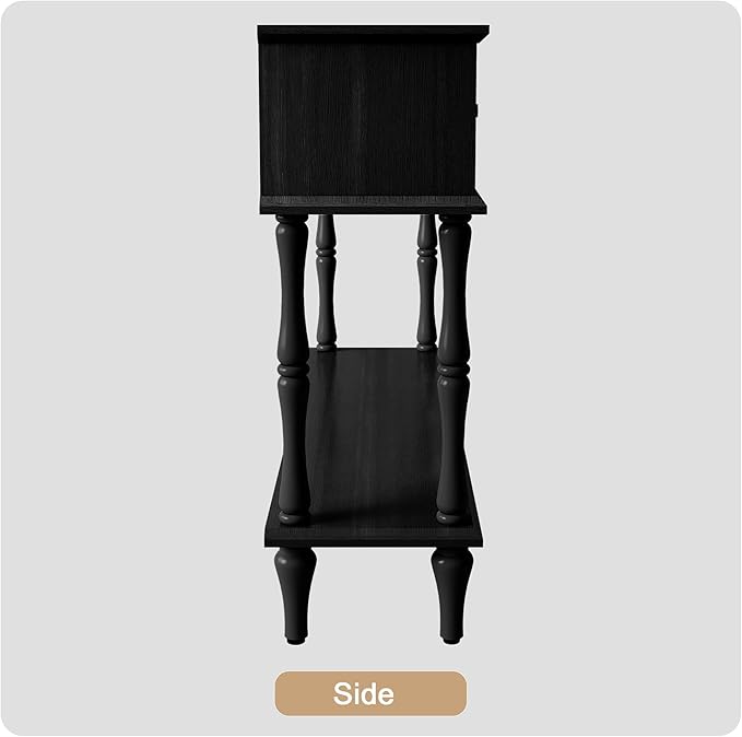 ARTPOWER Mid-Century Console Table for Entryway with 2 Drawers, Black Retro Entryway Table with Storage Cabinets and Open Shelf, Narrow Long Couch Table Behind Sofa for Living Room, Foyer, Hallway