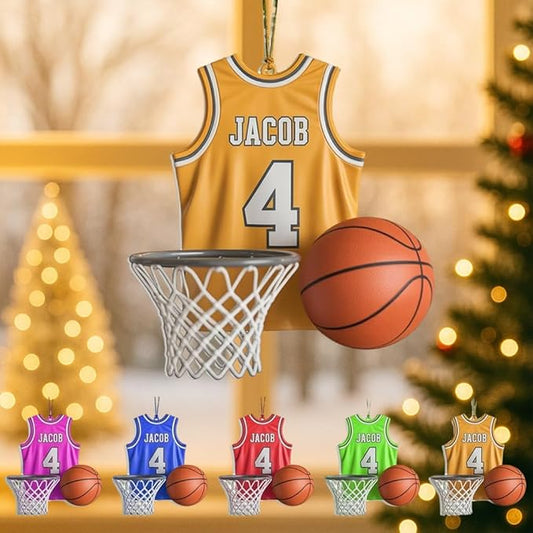 Famitrendz Custom Basketball Christmas Ornaments 2025, Custom Name Basketball Acrylic Christmas Tree Decorations, 2D Flat Baller Ornaments for Tree 05