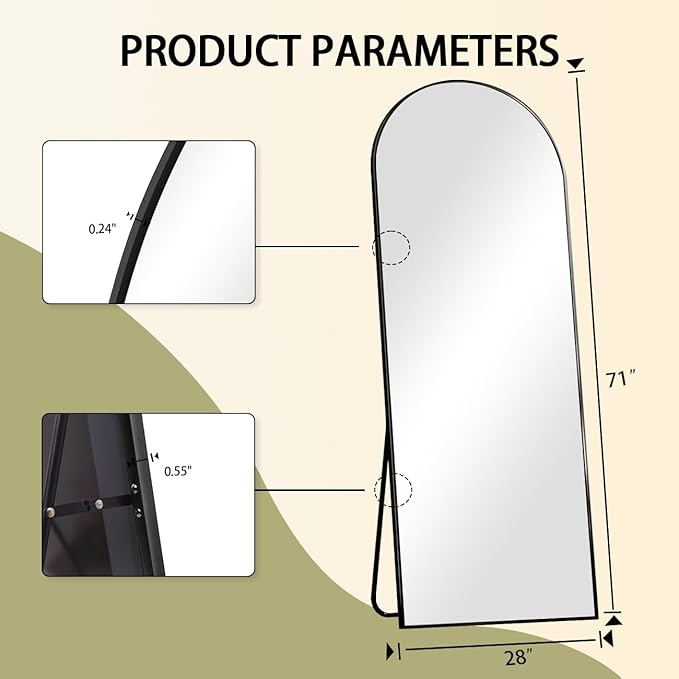 BEAUTYPEAK 71"x26" Arch Full Length Mirror, Full Body Floor Mirror with Stand Hanging or Leaning, Aluminum Alloy Frame Wall Mirrors for Bedroom, Dressing Room, Black