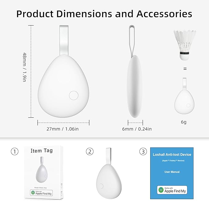[Apple MFi Certified] Air Tracker Tag 1 Pack (iOS Only), Bluetooth Tracker for Apple Find My, Replaceable Battery, Key Finder and Item Locator Smart Tag for Keys, Bags, Luggage, Pets, Wallet (White)