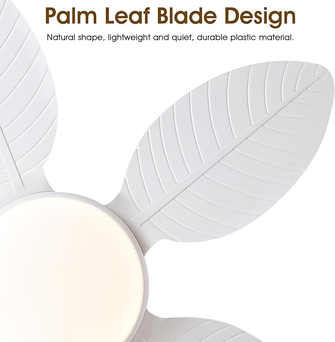 Ceiling Fans with Lights and Remote/APP Control, 48 Inch Tropical Ceiling Fan for Bedroom Living Room, Outdoor Palm Leaf Ceiling Fan for Patios Porch, Dimmable, 6 Speeds, Reversible, White