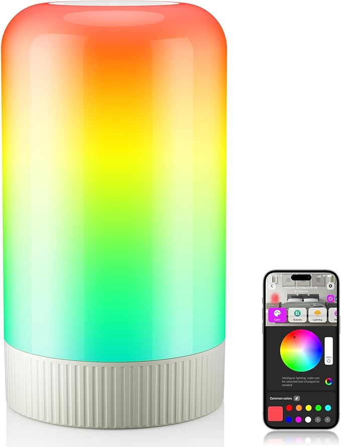RGBICWW Smart Table Lamp, Touch Bedside Lamp with App Control, LED Desk Lamp with Music Sync, 30+ Scenes & 16M Colors, Color Changing Lamp for Bedroom Living Room Gaming Dimmable Night Light, Grey