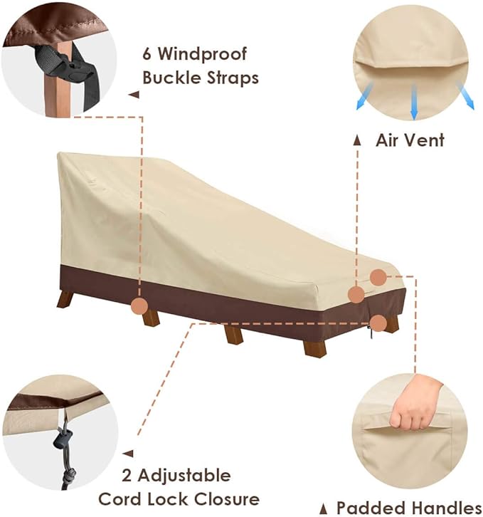 Vailge Waterproof Patio Chaise Lounge Cover, 600D Heavy Duty Outdoor Lounge Chair Covers,UV Resistant Patio Furniture Covers,2 Pack-Medium,Beige & Brown
