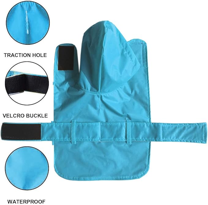 LeerKing Raincoat for Dogs - Hooded with Leash Hole, Waterproof Double Layer Coat Jacket with Lining, 10 Sizes for Small Medium and Large Dogs,Blue,XXL