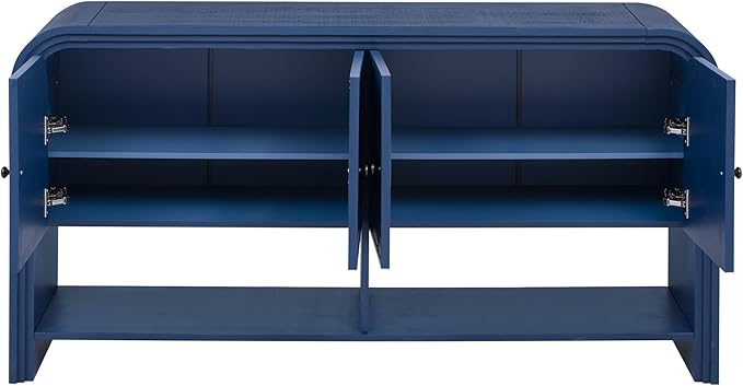 60'' Curved Sideboard with 4 Doors and Bottom Shelf, Versatile Wooden Accent Storage Cabinet Entryway Console Table for Hallway Living Room Dining Room (Navy Blue-4.16)