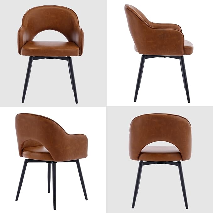 DUOMAY Swivel Dining Armchair Set of 2 PU Leather Upholstered Modern Accent Guest Chair for Home Office & Dining Room, Brown