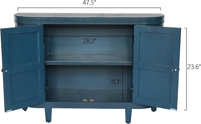 KEIKI 47'' Modern 4-Doors Buffet Sideboard with Storage,Wood Fluted Accent Cabinet with Curvy Edge, Oval Freestanding Credenza Entryway Console Table for Living Room, Hallway, Dining Room,Kitchen,Blue