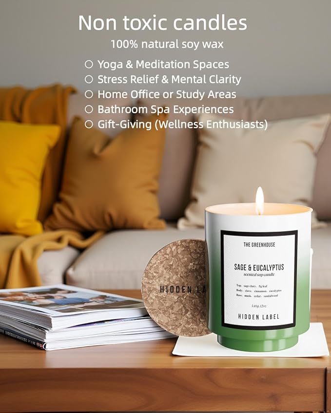 Christmas Candle, Eucalyptus Sage Soy Candle, 12oz/75-Hours Burn Time, 100% Natural Candles Non Toxic, Aromatherapy Candle for Home Scented,Women,Stress Relief, Meditation, Yoga & Relaxation