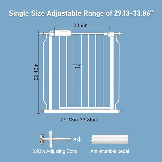 ALLAIBB Extra Wide Baby Gate Pressure Mount with Auto-Close, White Metal Safety Gate for Stairs & Doorways - Child Proof, Pet Barrier for Hallways, Kitchen, Living Room for 29.13-33.86 inch