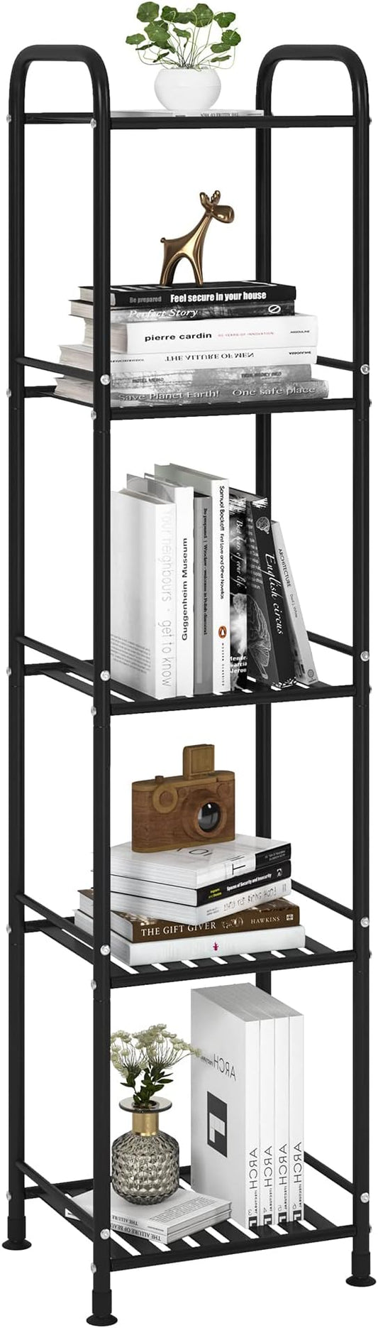 JSB 5 Tier Narrow Bathroom Shelving Unit, Kitchen Storage Rack Organizer Metal Corner Shelf for Living Room Laundry Pantry (Matte Black, 5 Tier)