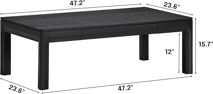 NTC Flow Modern Wooden Rectangle Coffee Table with Hidden Drawer – Waterproof & Heat Resistant, Burnt Black