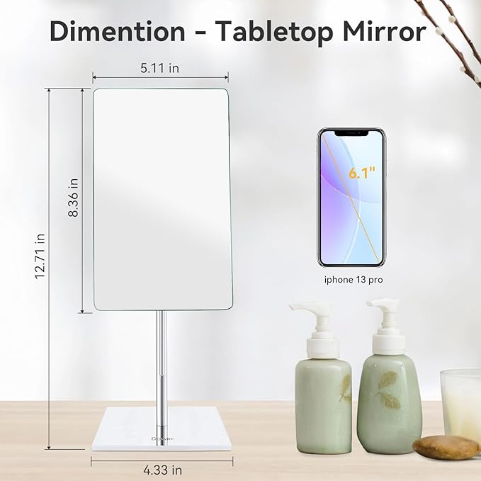 DOWRY 5X Tabletop Magnifying Makeup Mirror Adjustable Rectangular Vanity Mirror for Bedroom 304 Stainless Steel Gifts for Women Wife Mom Teengirls Polished Chrome