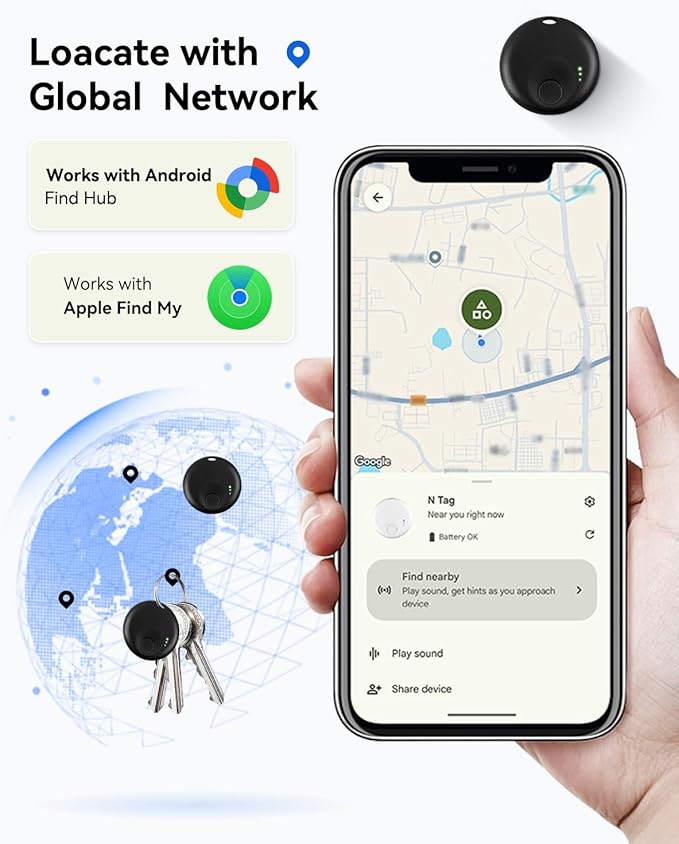 Air-Tag Item Finders with Apple Find My APP (Android Compatible) Air Tags Help You Track Your Keys, Wallet, Luggage, Backpack, Super Lightweight (1 PC)