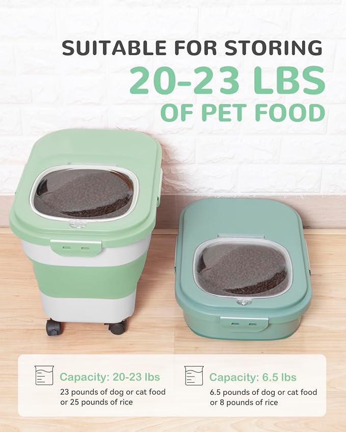 20-23 Lbs Dog Food Storage Container - Collapsible Dog Food Container with Attachable Casters and Scoop,Small Container,Pet Food Storage Containers to Keep Dry Food Fresh,Easy to Move