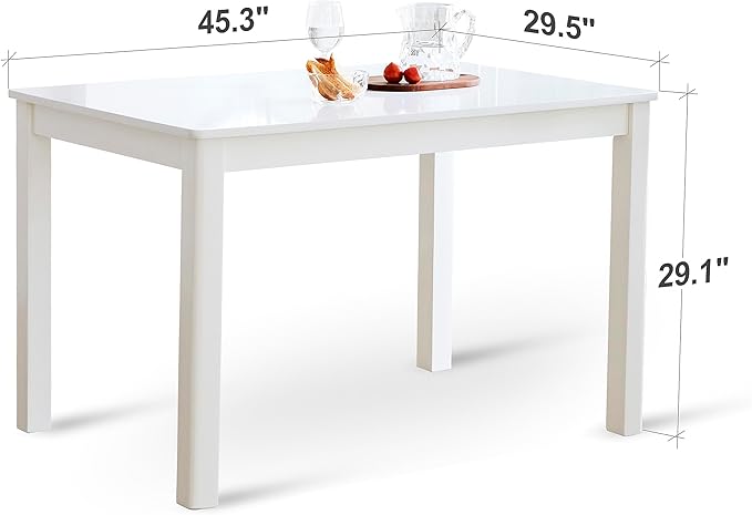 Livinia Cabin 45.3" Wooden Dining Table/Small Rectangular Modern Farmhouse Solid Wood Kitchen Table Desk (White)