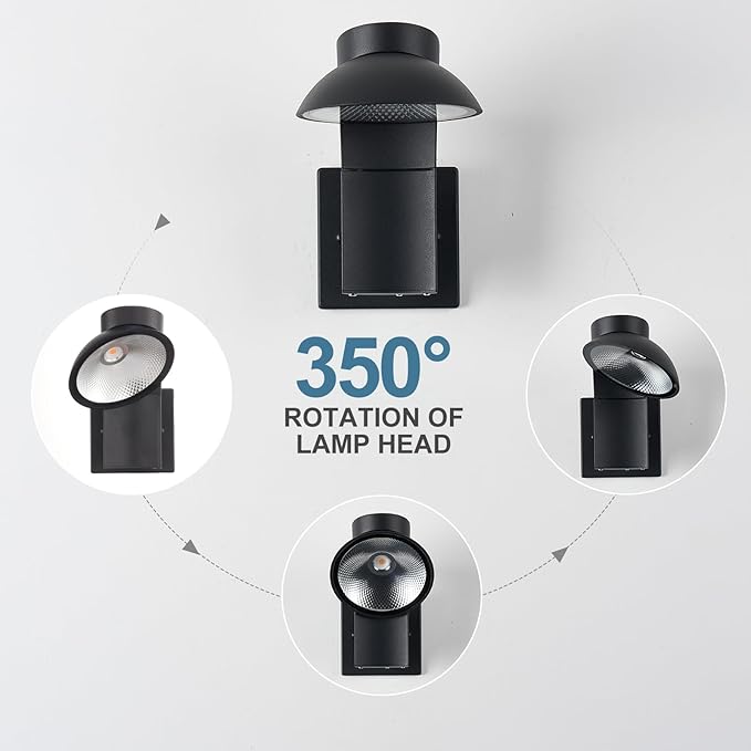 Dimmable LED Outdoor Wall Light,Lamps can be rotated 350 degreest, Porch Sconces Wall Mounted Lighting, 10%-100% Dimmable, 3000K, 120-277V IP65 Waterproof for Porch Patio Garage Door Entryway