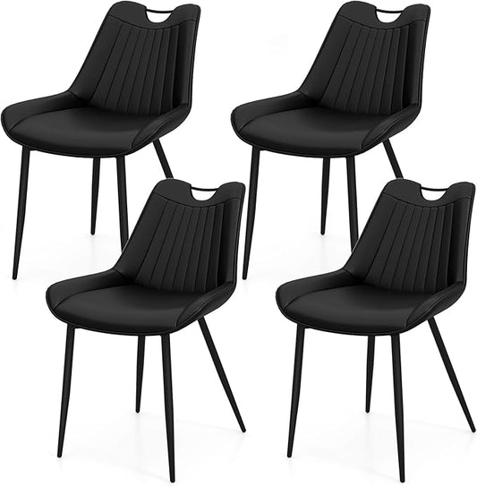 Giantex Dining Chairs Set of 4, PU Leather Upholstered Kitchen Dining Room Chairs w/Handle, Metal Legs, Curved Back, Modern Armless Accent Side Chair for Living Room, Restaurant (PU Black)