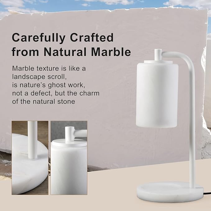 Marble White Candle Warmer Lamp, Bedroom Home Decor Marble Base White Electric Candles Warmer with Timer & Dimmer, Housewarming Gifts, Spring & Easter Decorations