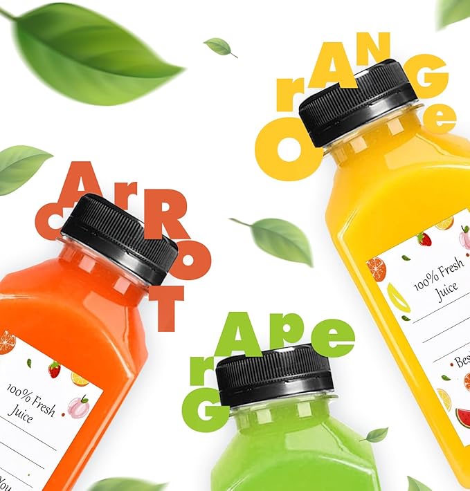 12pcs 12oz Plastic Juice Bottles, Reusable Juice Containers with Black Tamper Proof Lids, Brush, Funnel and Labels, Clear Juice Containers for Juicing, Smoothie and Homemade Beverages