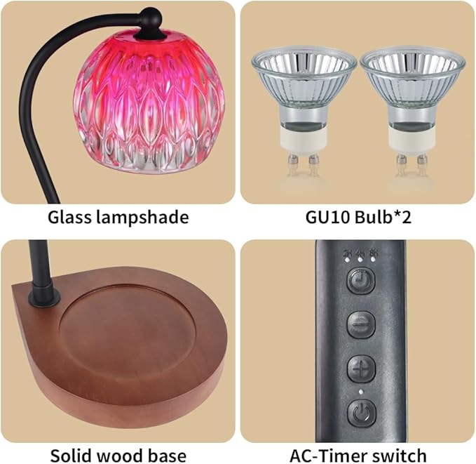 Candle Warmer Lamp with Timer, Electric Candle Lamp Warmer for Jar Candles with 2Bulbs, Candle Warmer for Home Decor Gifts for Women Mom Christmas (06-Pink)