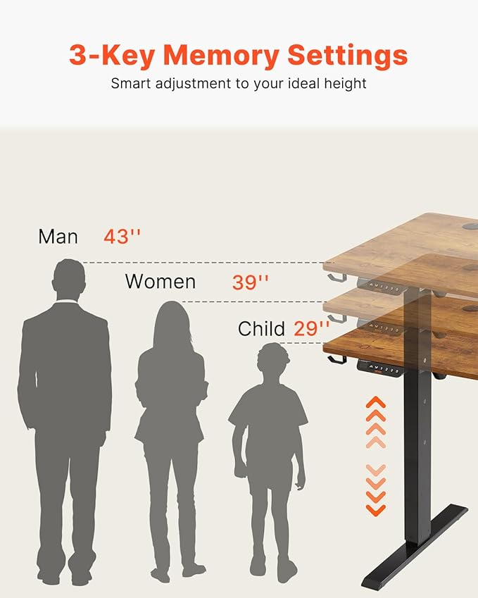 VEVOR Height Adjustable Desk, 47.2 x 23.6 in, Support 180 lbs, Electric Standing Desk with 3 Memory Presets, Sturdy Dual Metal Frame, Versatile Computer Sit Stand up Desks, Suitable for Home Office