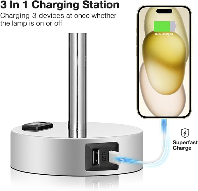 Fenmzee Pink Lamp for Bedroom Nightstand - 3 Way Dimmable Touch Table Lamp USB C Charging Ports, Small Lamp with AC Outlet for Desk Girls Room, LED Bulb Included