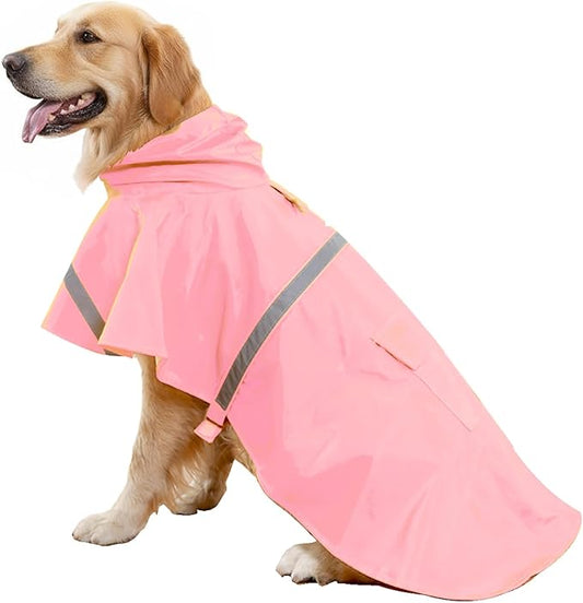 HAPEE Dog Raincoats with Reflective Strip Hoodie,Poncho Jacket for Large Dogs (D4-Pink, 16A (Back Length 16"))