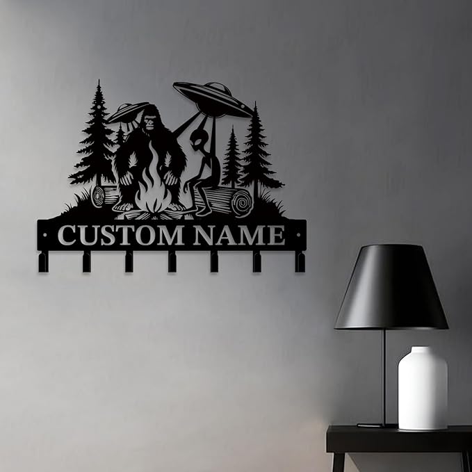 Personalized Custom Alien ET Metal Wall Keys Hooks,Clothes Hooks Alien ET Art coat racks,door holder,Black Alien ET decorations for home,Entrance doors,Hallway, Bedroom,Keys,Hats (Style M)