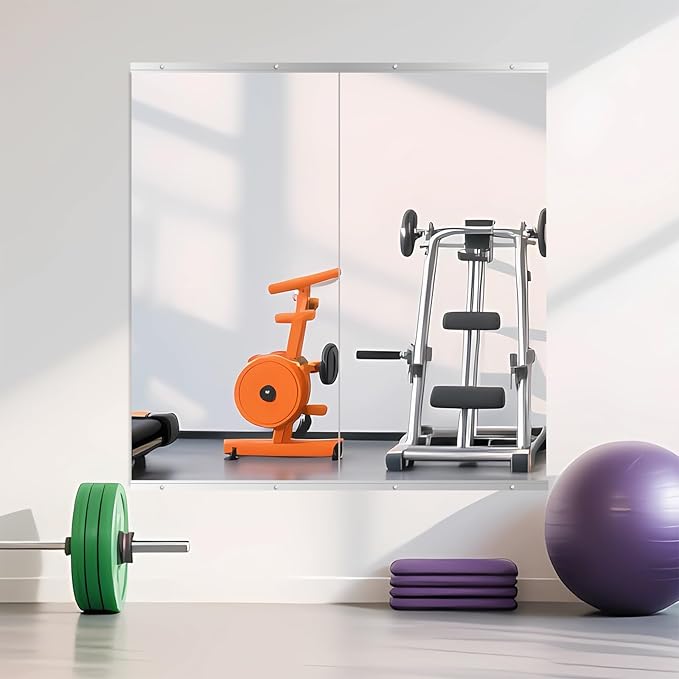 Ruomeng Home Gym Mirror, 48"x24" Gym Mirrors for Wall (2PCS), Frameless, Tempered Glass, Large Workout Mirrors for Home Gym, Dance Studio, Yoga Room, Garage Gym